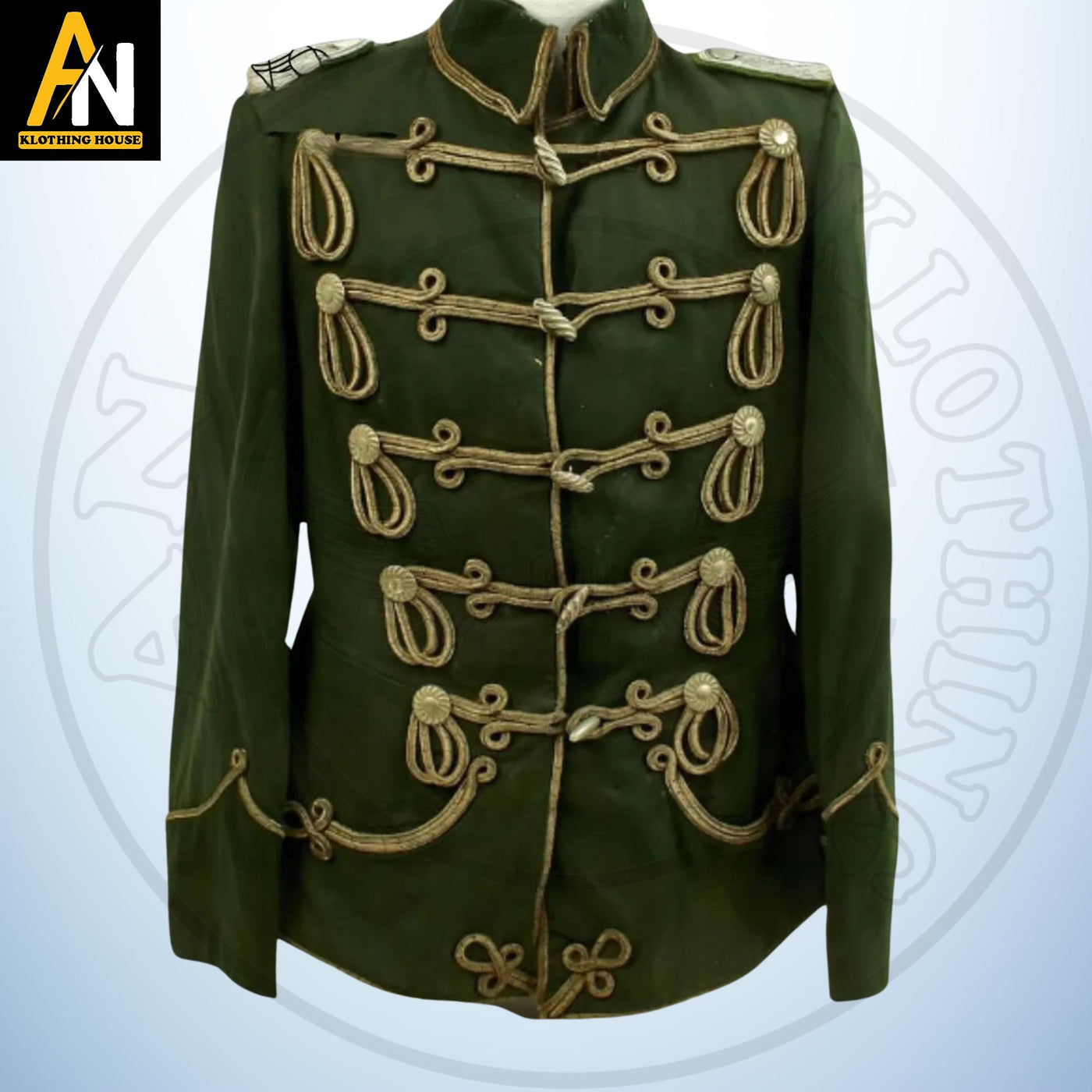 New Imperial German WWI Hussars Atilla Green Dress Jacket - Brand New Mens Napoleonic Hussar Military Uniform By AN KLOTHNG House