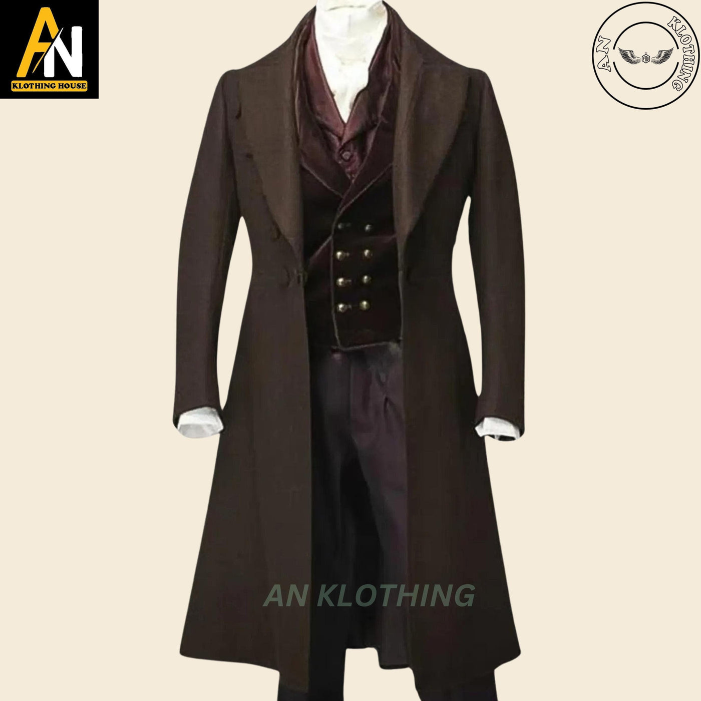 Brand New Men Colin Bridgerton Brown Trench Coat - Military Frock Coat - Civil Officer Frock Coat - 18th Century Frock Coat -80's Frock Coat