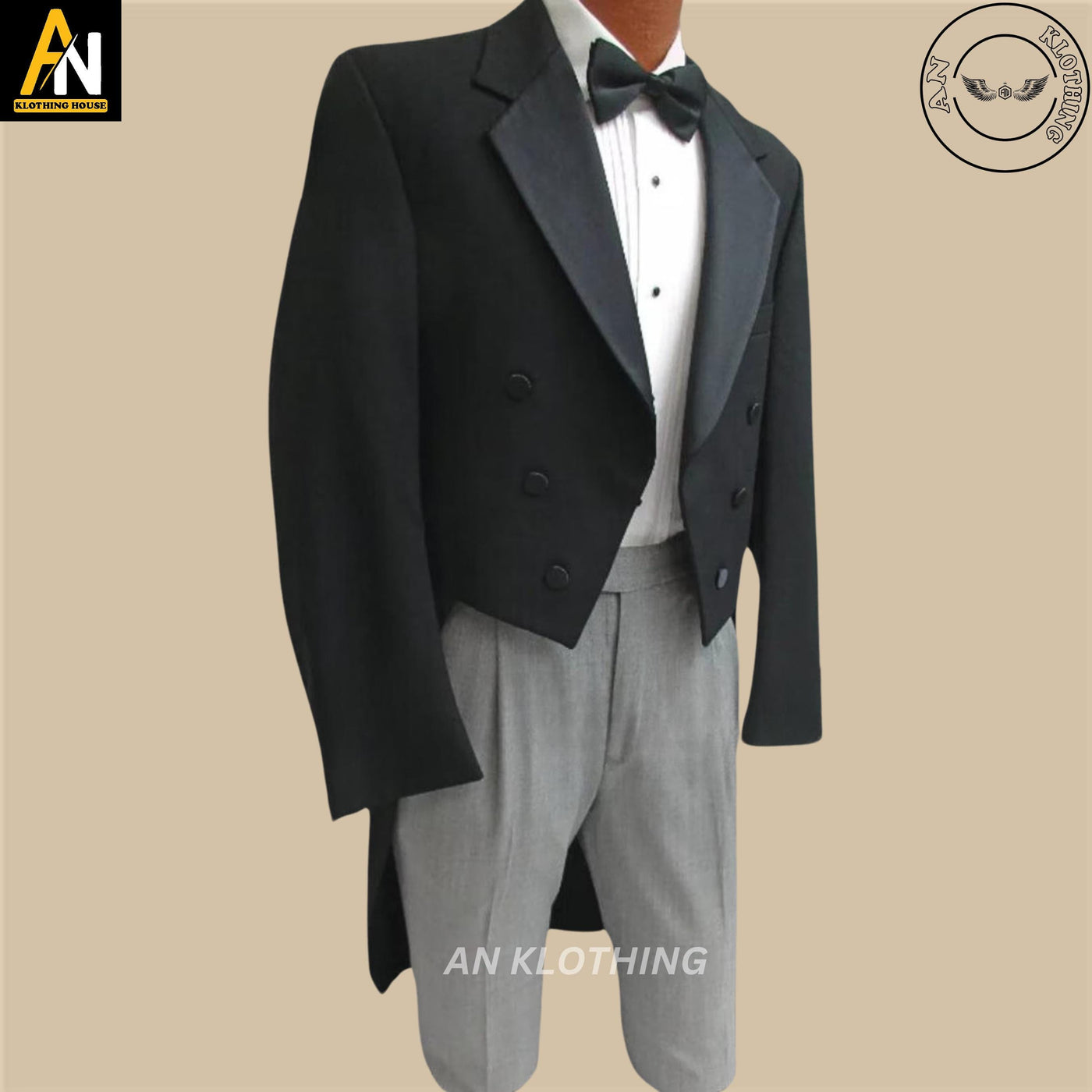 Hand Made - Men's Black Tuxedo Tailcoat Long Tails Wool Formal | Wedding Coat - Premium Men's Long Tailcoat | Men's Classic Suit