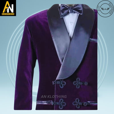 A Formal new Men's Purple Velvet Smoking Jacket Wedding Party - Wear - Dinner Blazer - Frog Coat - Dress Suit Jacket - High quality Coat