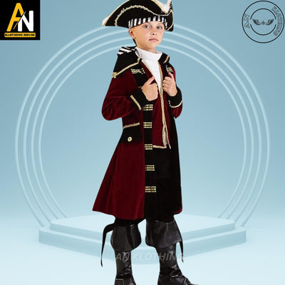 Halloween Special - Kids Deluxe Captain Hook Costume |Pirates of Caribbean admiral coat Admiral Blackbeard Coat - Kids Cosplay Costume