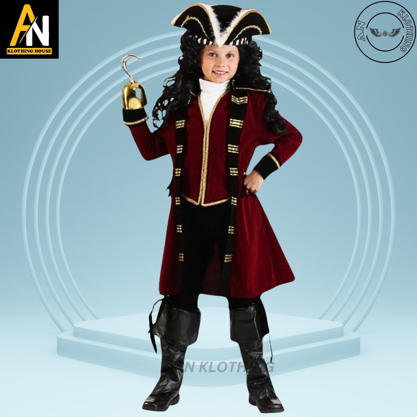 Halloween Special - Kids Deluxe Captain Hook Costume |Pirates of Caribbean admiral coat Admiral Blackbeard Coat - Kids Cosplay Costume