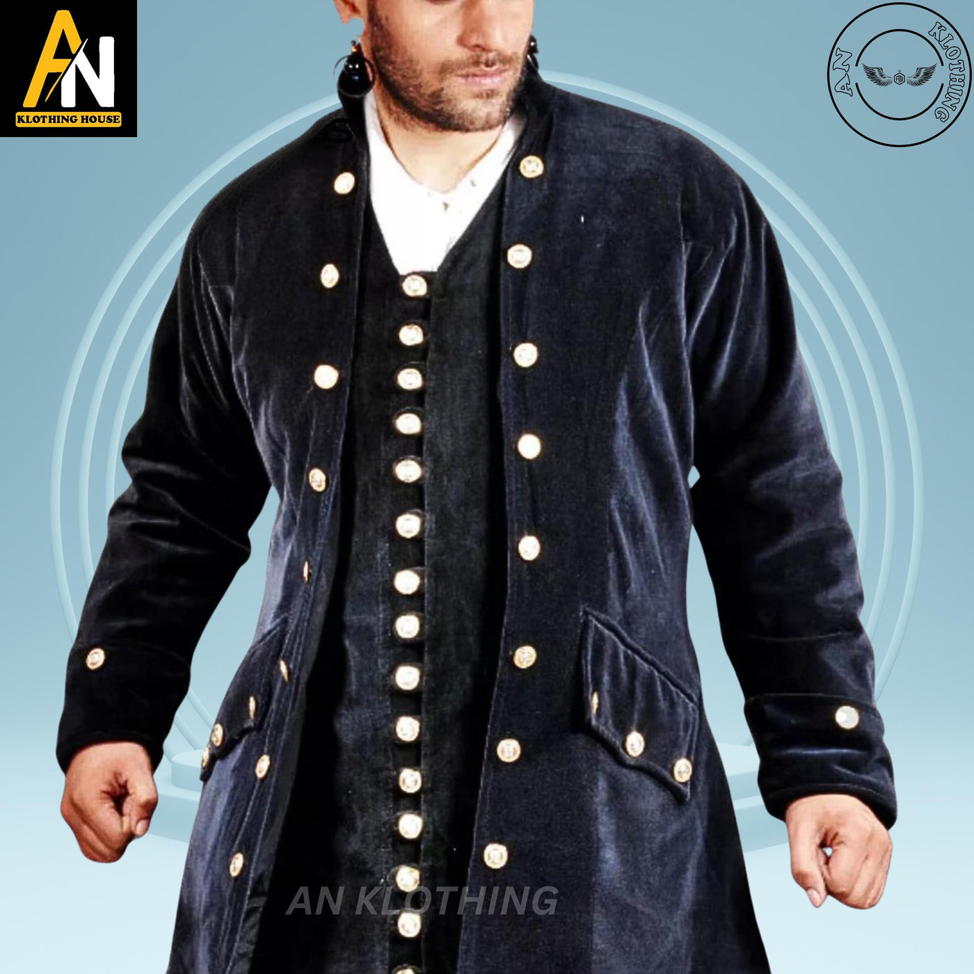 AN Klothing Presents Men's Deluxe Pirate Admiral Coat - Inspired by Pirates of the Caribbean - Jacket Sparrow Costume - Armor Chamber Coat