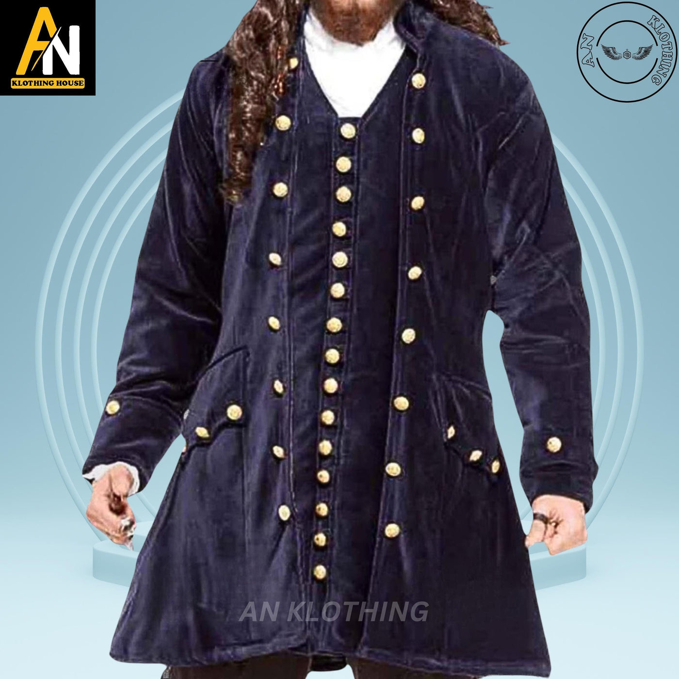 AN Klothing Presents Men's Deluxe Pirate Admiral Coat - Inspired by Pirates of the Caribbean - Jacket Sparrow Costume - Armor Chamber Coat