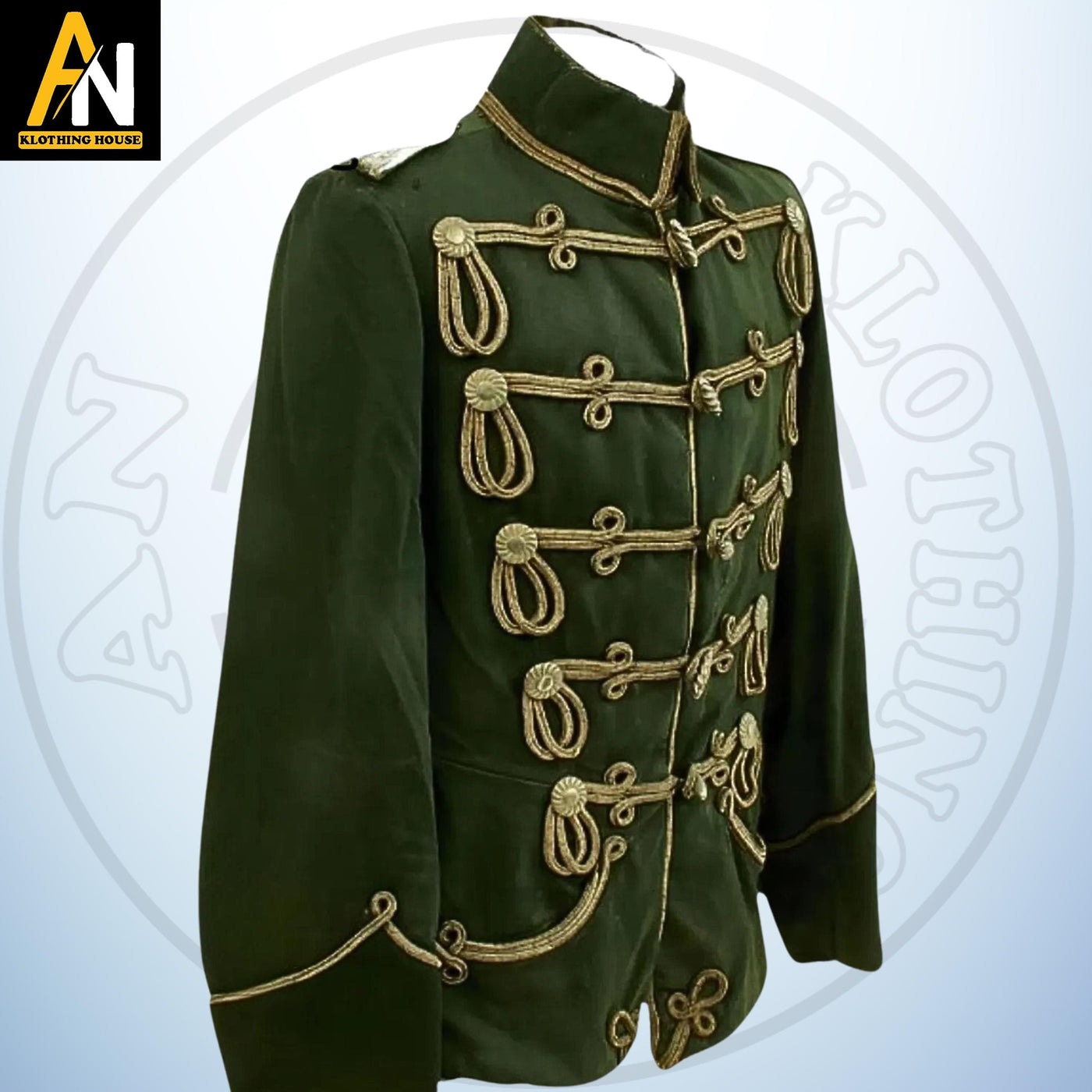 New Imperial German WWI Hussars Atilla Green Dress Jacket - Brand New Mens Napoleonic Hussar Military Uniform By AN KLOTHNG House