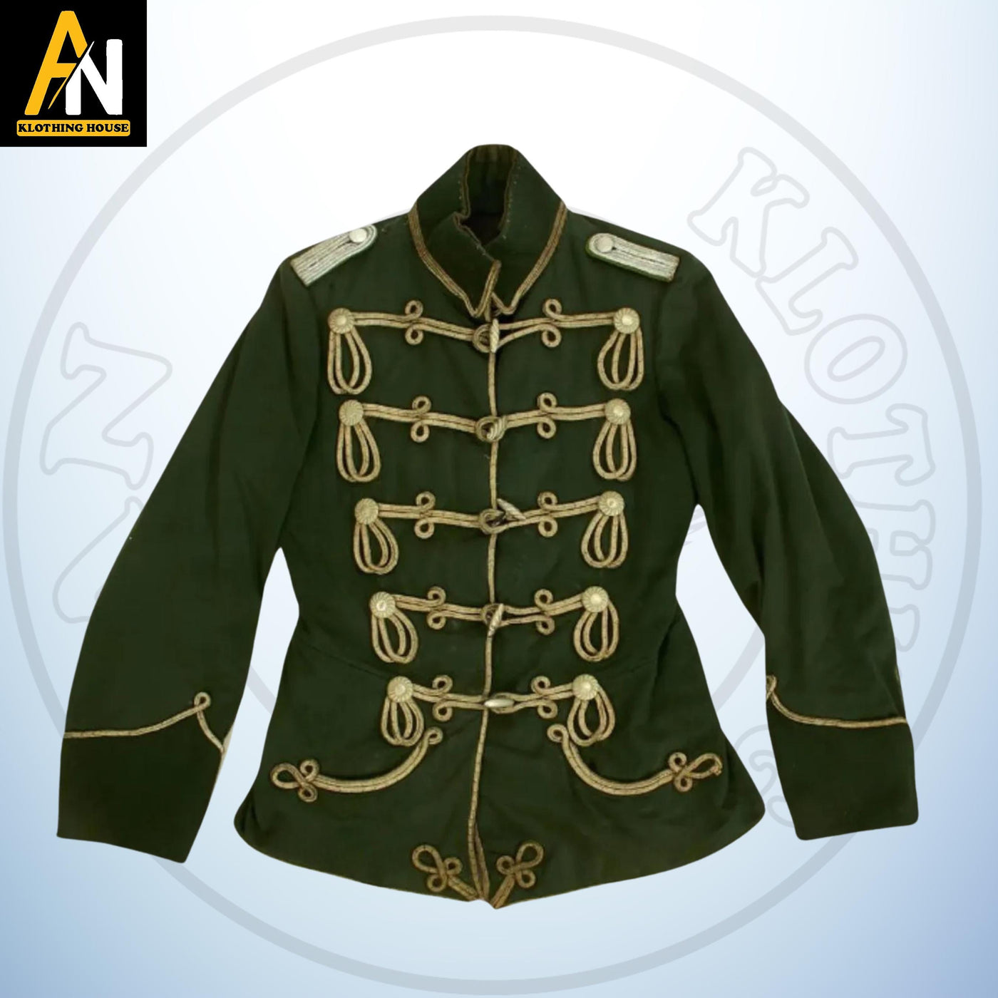 New Imperial German WWI Hussars Atilla Green Dress Jacket - Brand New Mens Napoleonic Hussar Military Uniform By AN KLOTHNG House