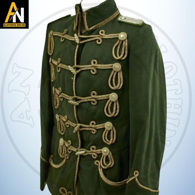 New Imperial German WWI Hussars Atilla Green Dress Jacket - Brand New Mens Napoleonic Hussar Military Uniform By AN KLOTHNG House