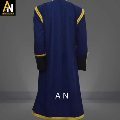 Brand New Men's Handmade Navy Blue Wool Military Jacket – Gold-Braided Long Coat, Steampunk & Punk-Inspired Formal Wedding Outerwear