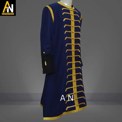 Brand New Men's Handmade Navy Blue Wool Military Jacket – Gold-Braided Long Coat, Steampunk & Punk-Inspired Formal Wedding Outerwear