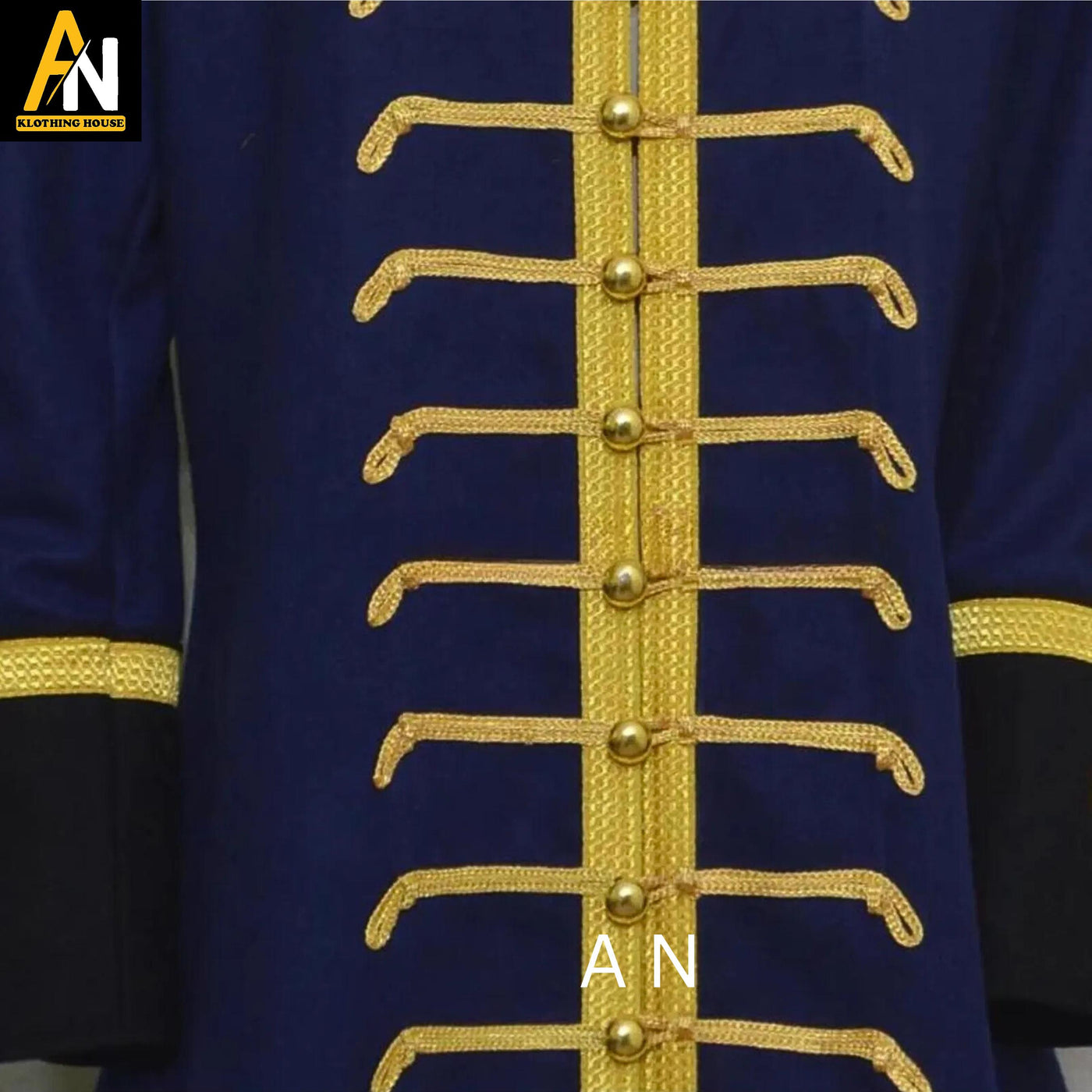 Brand New Men's Handmade Navy Blue Wool Military Jacket – Gold-Braided Long Coat, Steampunk & Punk-Inspired Formal Wedding Outerwear