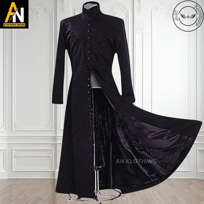 Cosplay and Gothic Fashion Neo Matrix Heavy Duty Cotton Keanu Reeves - Black Gothic Trench Coat - Matrix Cosplay Long Black Jacket