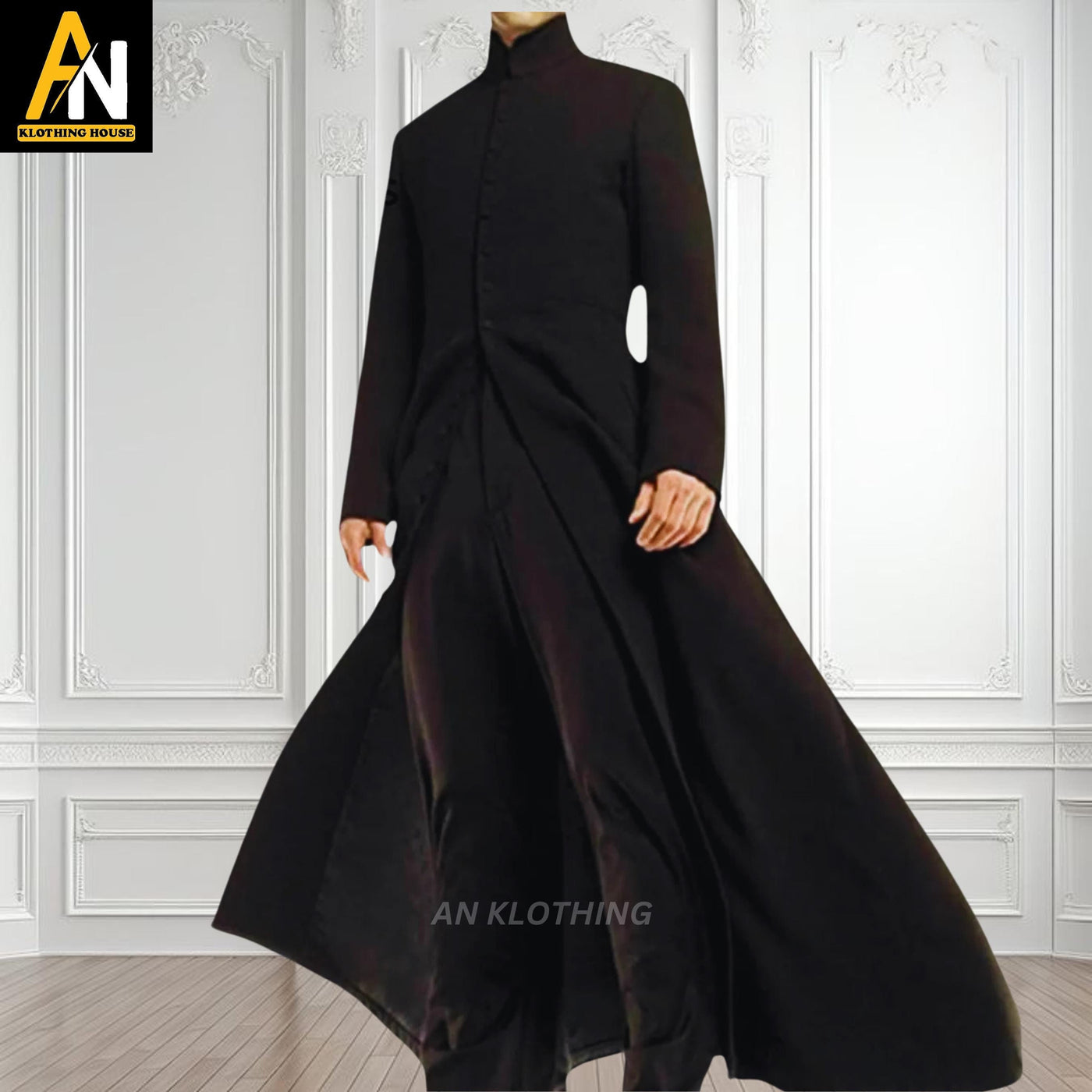Cosplay and Gothic Fashion Neo Matrix Heavy Duty Cotton Keanu Reeves - Black Gothic Trench Coat - Matrix Cosplay Long Black Jacket