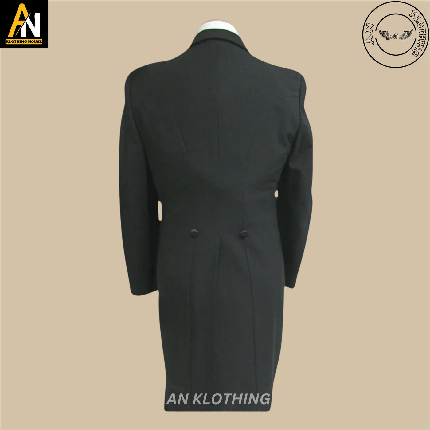 Hand Made - Men's Black Tuxedo Tailcoat Long Tails Wool Formal | Wedding Coat - Premium Men's Long Tailcoat | Men's Classic Suit