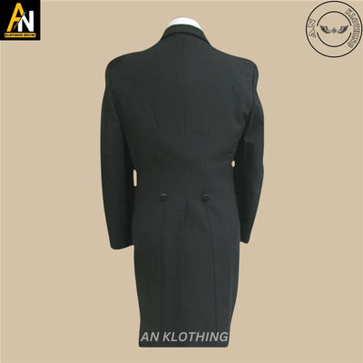Hand Made - Men's Black Tuxedo Tailcoat Long Tails Wool Formal | Wedding Coat - Premium Men's Long Tailcoat | Men's Classic Suit