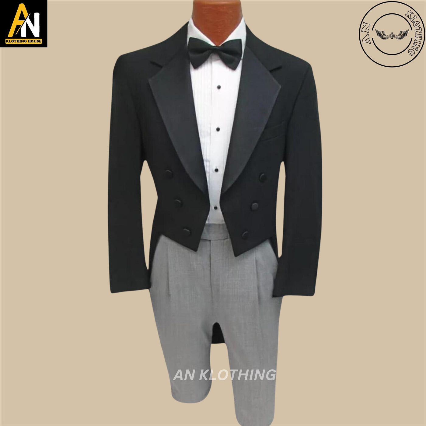 Hand Made - Men's Black Tuxedo Tailcoat Long Tails Wool Formal | Wedding Coat - Premium Men's Long Tailcoat | Men's Classic Suit