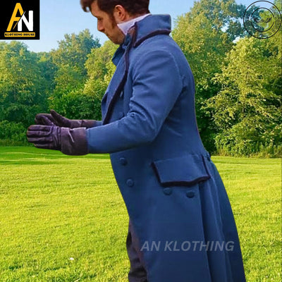 New Dan Jeannotte Coat - Jacket Hand Made - Men Blue Custom Wool Men Long Coat - Dan Jeannotte TV Movie Coat - Edward Blue Coat - 1800s Coat