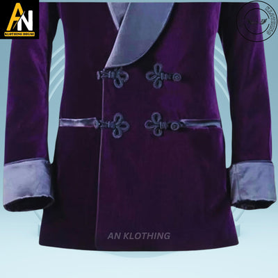 A Formal new Men's Purple Velvet Smoking Jacket Wedding Party - Wear - Dinner Blazer - Frog Coat - Dress Suit Jacket - High quality Coat