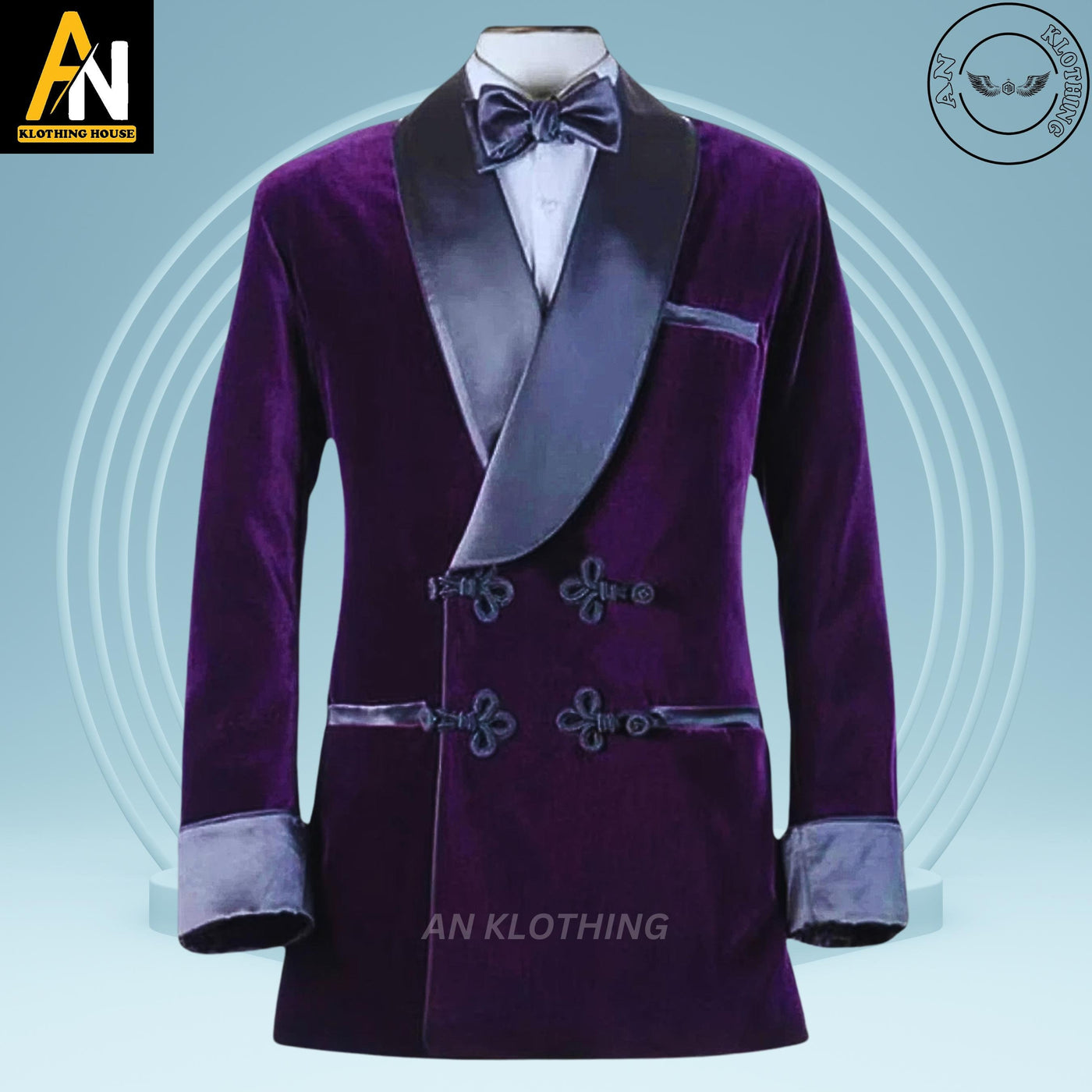 A Formal new Men's Purple Velvet Smoking Jacket Wedding Party - Wear - Dinner Blazer - Frog Coat - Dress Suit Jacket - High quality Coat