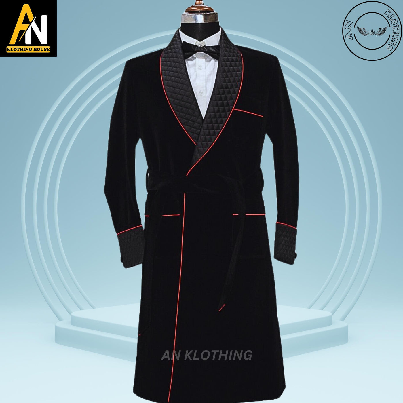 Men's Elegant Black Smoking Jacket - Long Gown - Evening Wear | Christmas Party - Long Gown Options and Velvet Variations | Long Velvet Suit