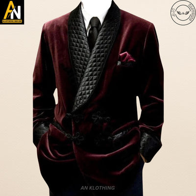 Men's Elegant Smoking Jacket - Long Gown - Evening Wear | Christmas Party - Long Gown Options and Velvet Variations | Long Velvet Suit