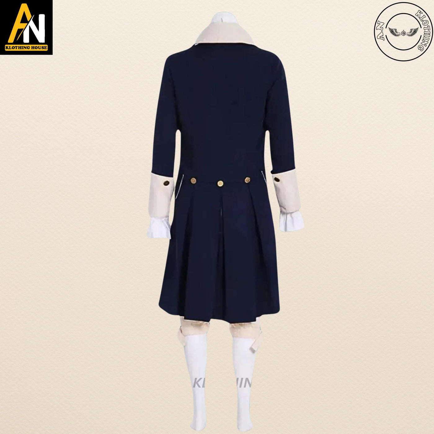 New George Washington Uniform, Navy Blue - Off White Wool Men - 1770s American Revolution War Jacket - Halloween Costume - Cosplay Costume