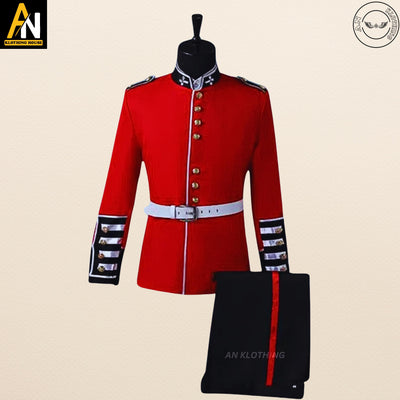 British Uniform Royal Guard Soldier Costume Mens Fancy Dress Outfit Grenadier - Red Men's Hussar Soldier Grenadier Royal Trooper Wool Jacket