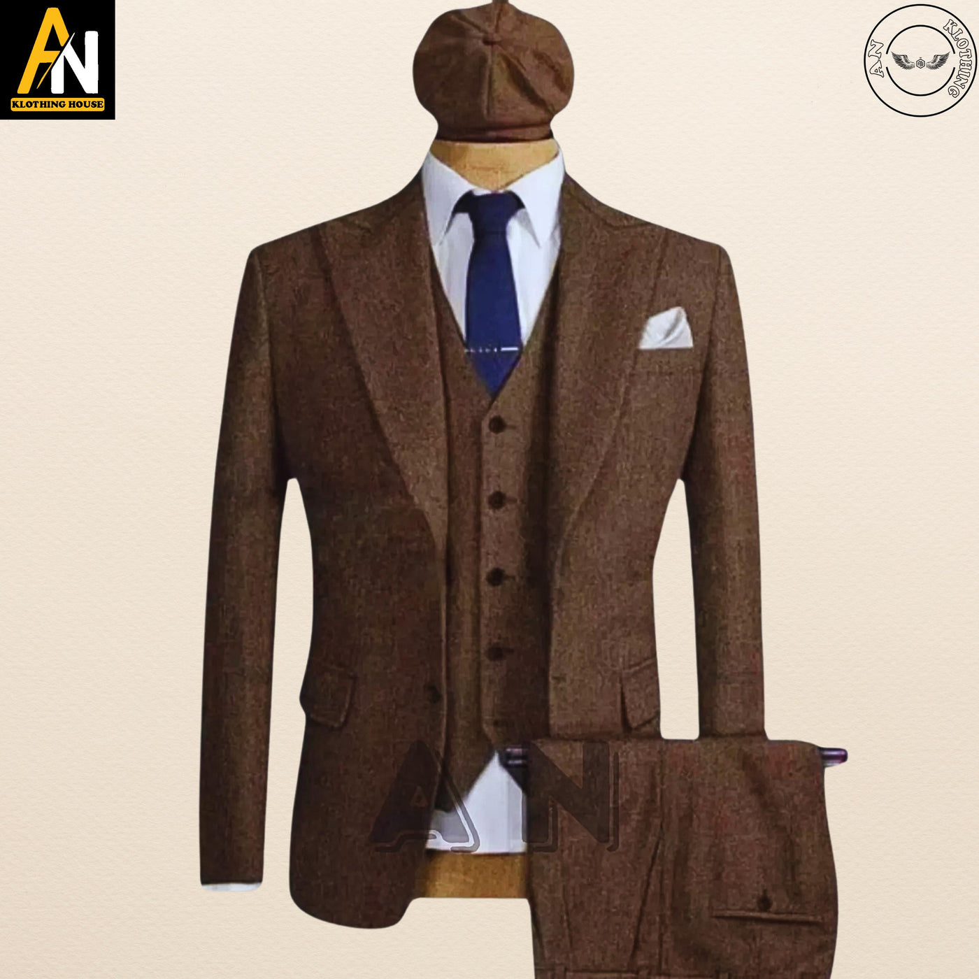 Men's 4-Piece Suit - Exquisite Peaky Blinders Tweed Herringbone - Inspired by Tom Shelby - Tailored Perfection - Premium Quality Coat