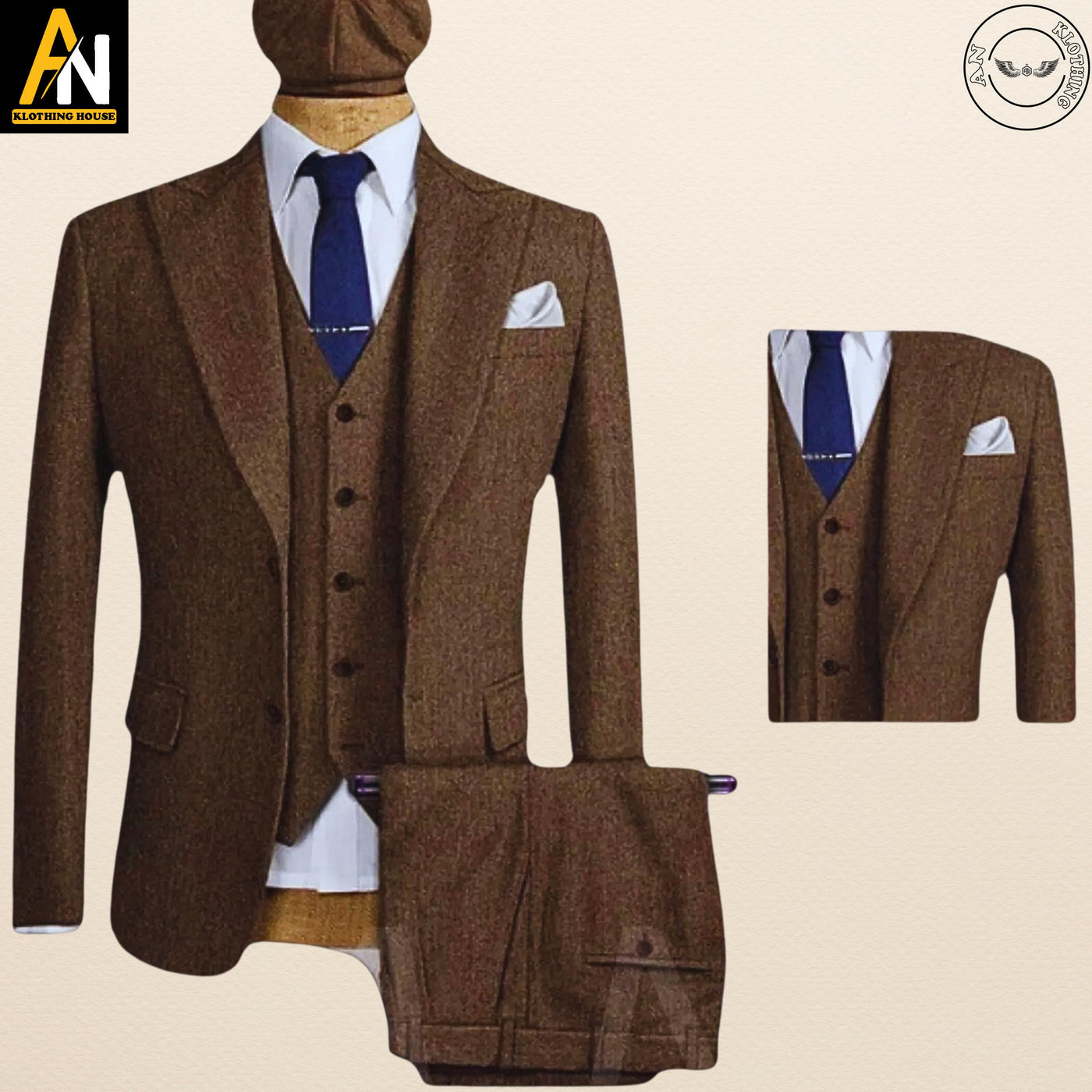 Men's 4-Piece Suit - Exquisite Peaky Blinders Tweed Herringbone - Inspired by Tom Shelby - Tailored Perfection - Premium Quality Coat