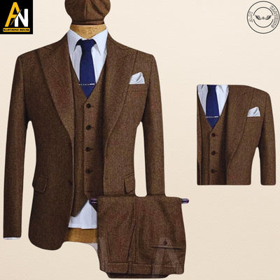 Men's 4-Piece Suit - Exquisite Peaky Blinders Tweed Herringbone - Inspired by Tom Shelby - Tailored Perfection - Premium Quality Coat