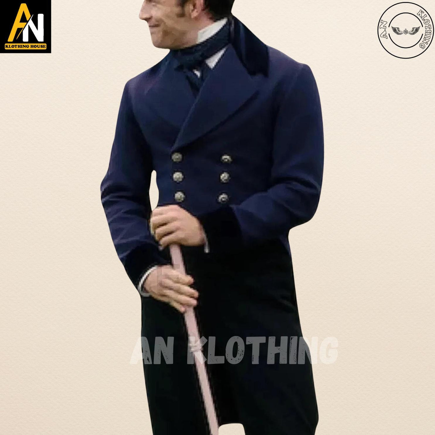 Brand New Handmade Men's Tailcoat Jacket - New Blue Wool Military Tailcoat - Nordic-Inspired Design - Regency Style - Custom-Made Tailcoat