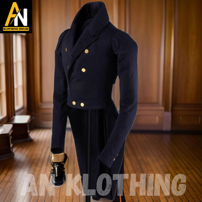 Men's Dark Navy Blue Regency 1840-1850 Tailcoat/Jacket - 19th Century Wool Coat - Historical Tailcoat - Regency Victorian Style Tailcoat