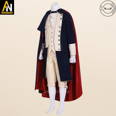 New George Washington Uniform, Navy Blue - Off White Wool Men - 1770s American Revolution War Jacket - Halloween Costume - Cosplay Costume