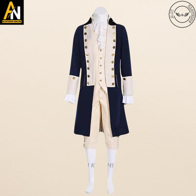 New George Washington Uniform, Navy Blue - Off White Wool Men - 1770s American Revolution War Jacket - Halloween Costume - Cosplay Costume