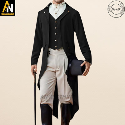 New Male Vintage Coat - Long Sleeved Men V-Neck Solid Vintage Costume Jacket Trench Coat - Custom made - Limited Edition Coat By AN House