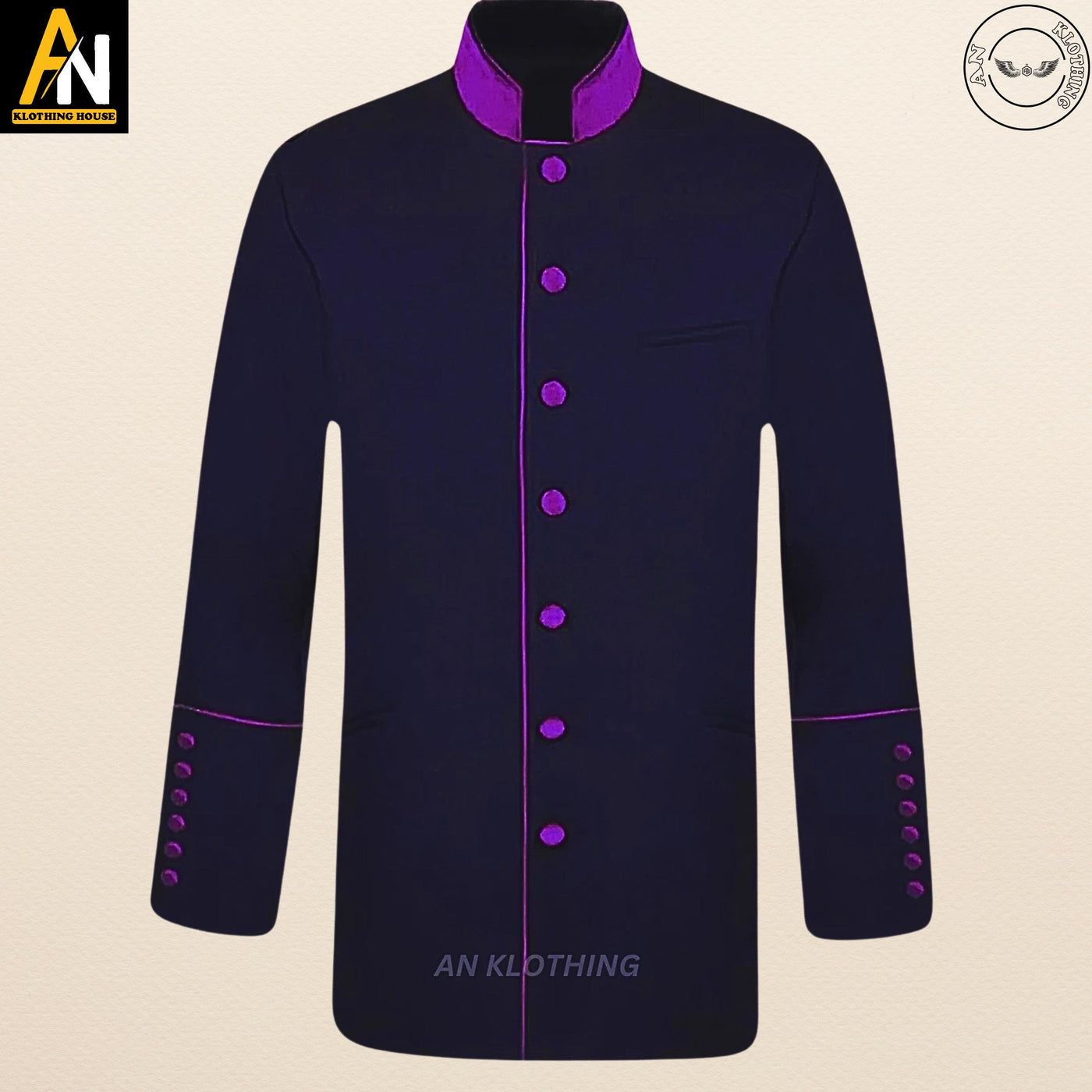 Brand New Men's Clergy Frock Jacket - Black/Purple - Lord Peace Clergy - Traditional Jacket Roman Priest Robe Purple Color - Church Costume