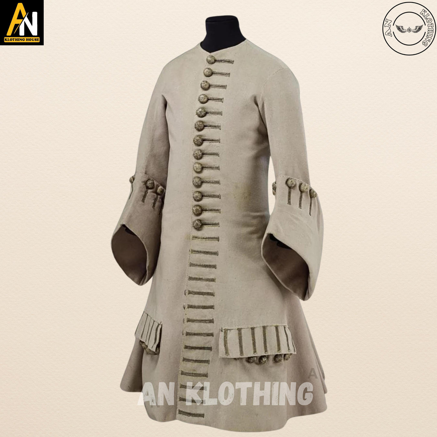 New Military White Long Frock Style Men's Coat Buttons Closure - Off White Wool Long Frock Coat - Vintage jacket - Regency frock coat style