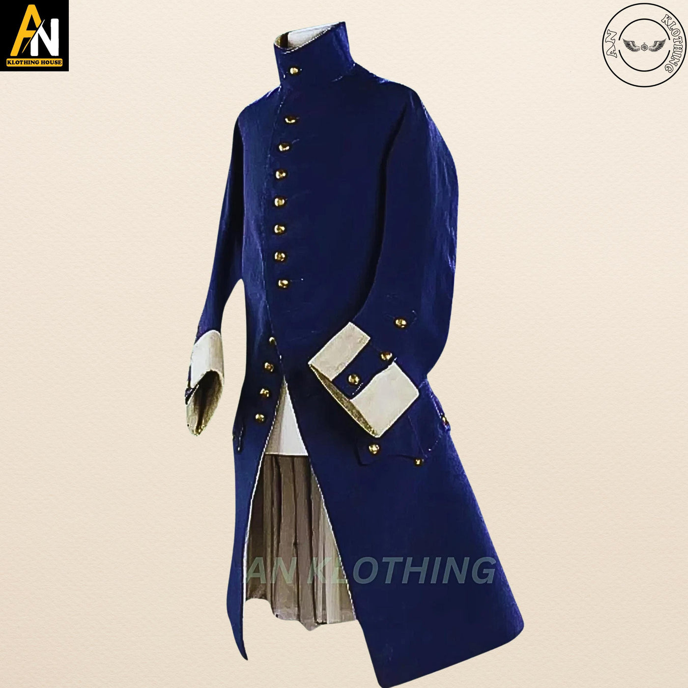 Colonial Pirate Coat - Men’s 18th Century Navy Blue Frock Coat - Naval Royal Officer - Revolutionary War Costume - Historical Reenactment