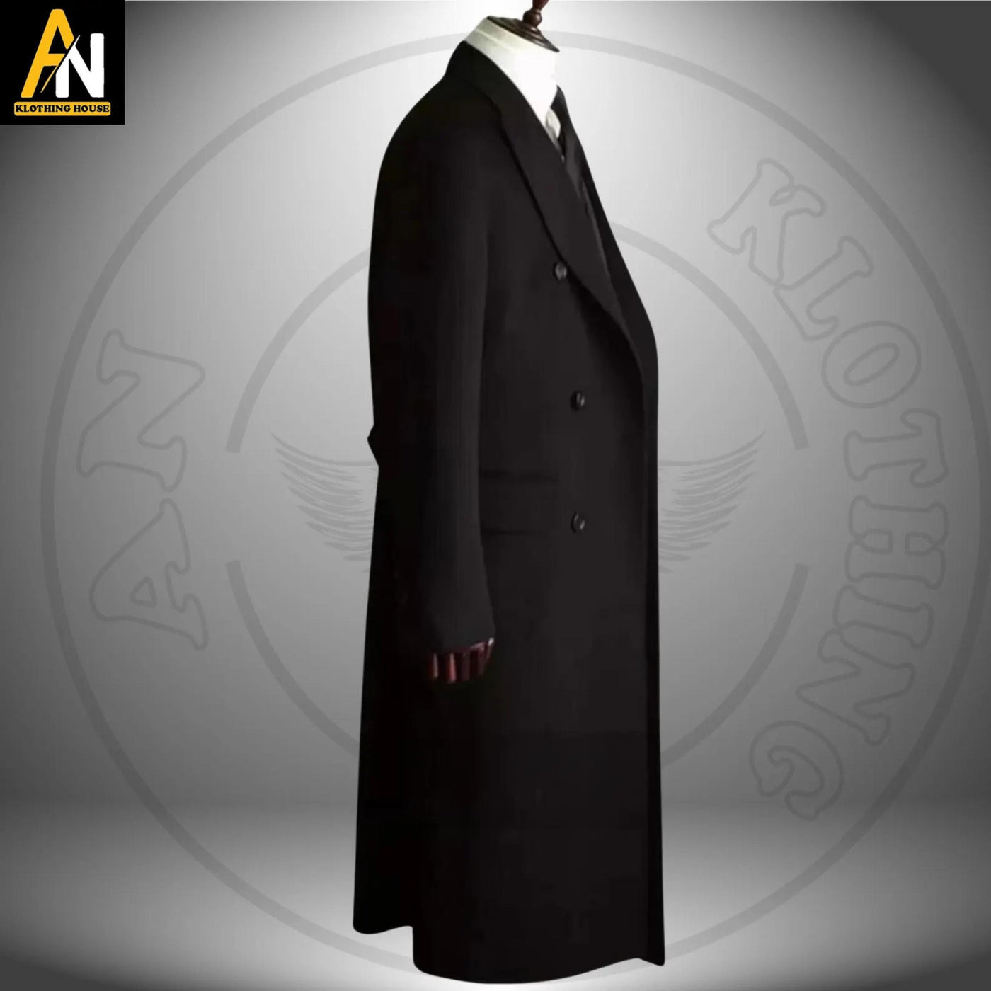 Men's Military-Style Black Wool  Greatcoat - Double-Breasted Long Winter Coat for Timeless Elegance and Sophisticated Fashion