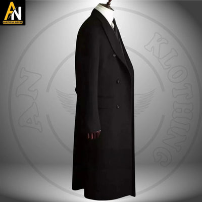 Men's Military-Style Black Wool  Greatcoat - Double-Breasted Long Winter Coat for Timeless Elegance and Sophisticated Fashion