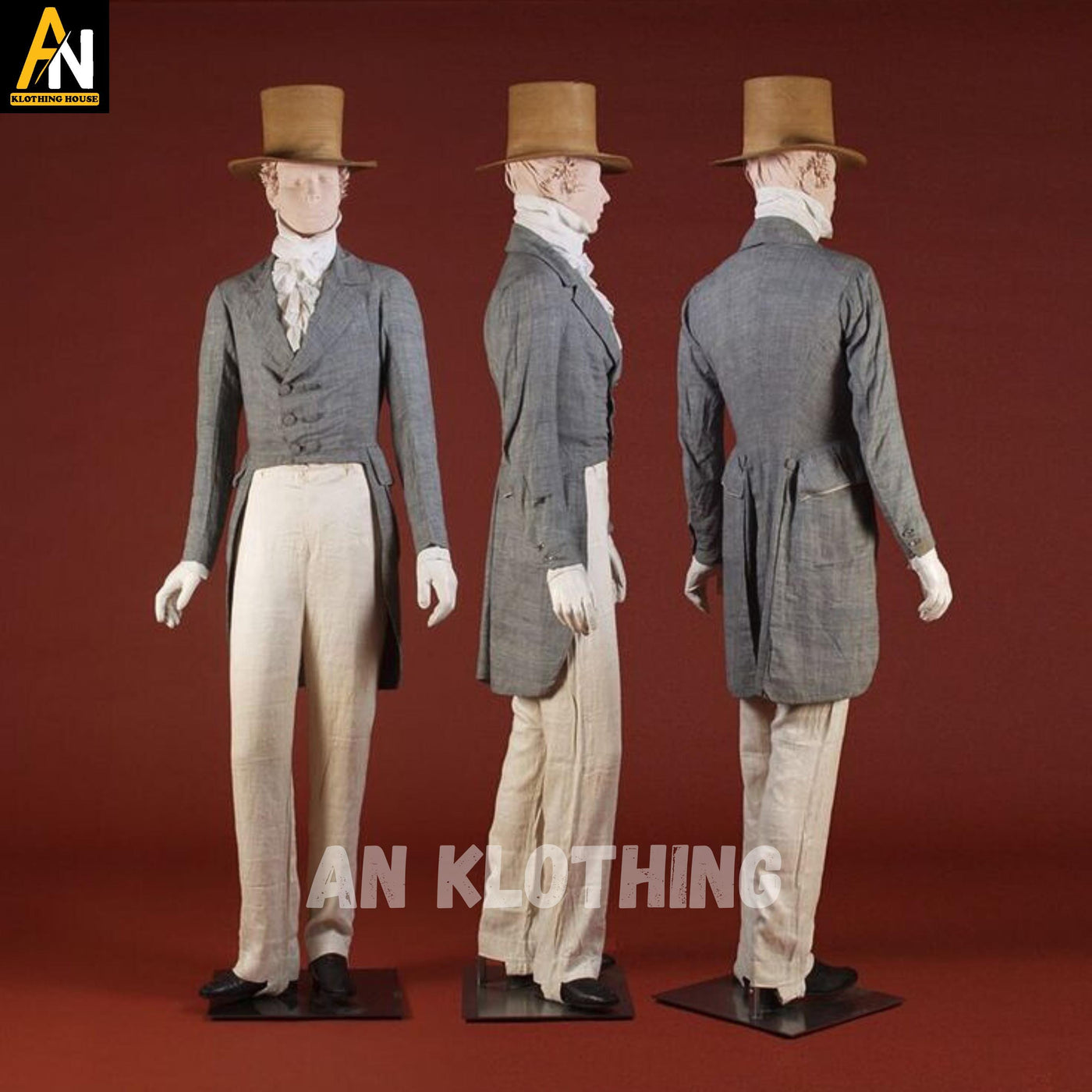 Brazilian Fashion 1820s Wool Long Coat Complete Outfit, 1800 Regency Complete Outfit Regency Jacket Regency Vest Pants Burgundy Regency Set