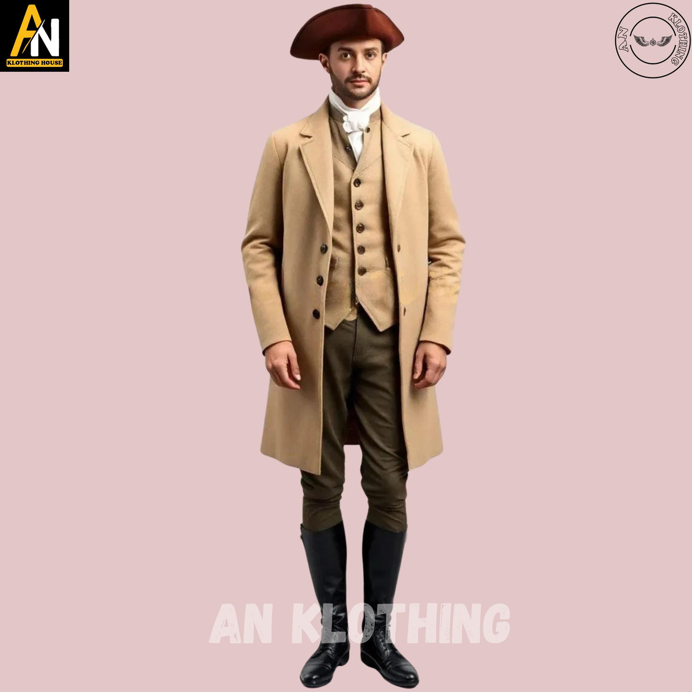Exquisitely Handmade Khaki Wool Regency Coat A Refined Blend of Classic Style and Modern Comfort for the Gentleman, Men's Regency Coat