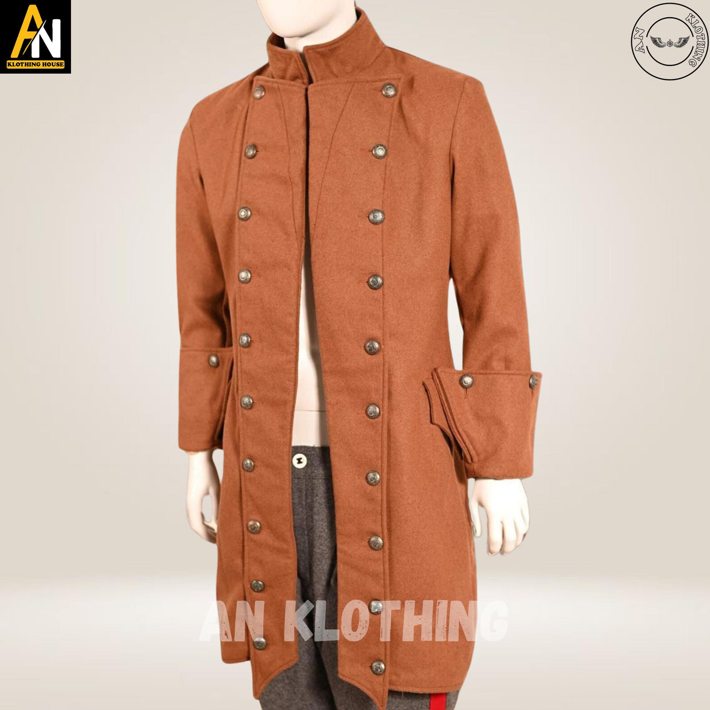Brand New Men's Brown Wool Deluxe Pirate Jacket with Pockets Costume, Men's pirate coat , Handmade Jacket