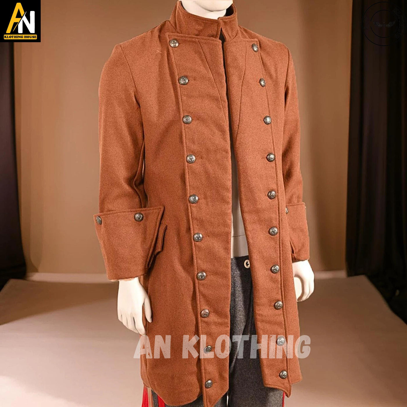 Brand New Men's Brown Wool Deluxe Pirate Jacket with Pockets Costume, Men's pirate coat , Handmade Jacket