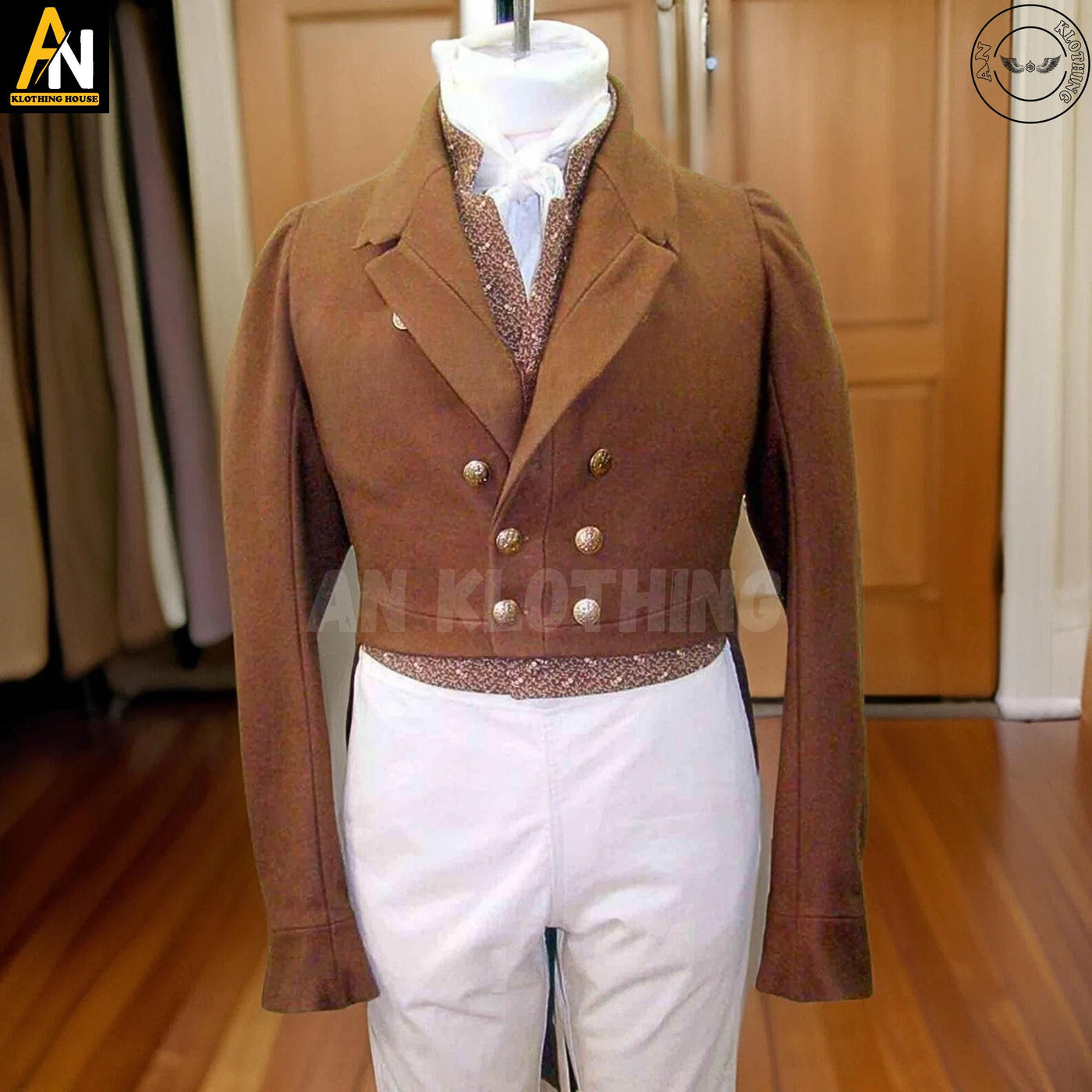 Brand New Men’s 1810-1830 Regency Brown Wool Tailcoat - Custom Made to Measure, British Officer & Napoleonic Regency Style Coat , Old Era