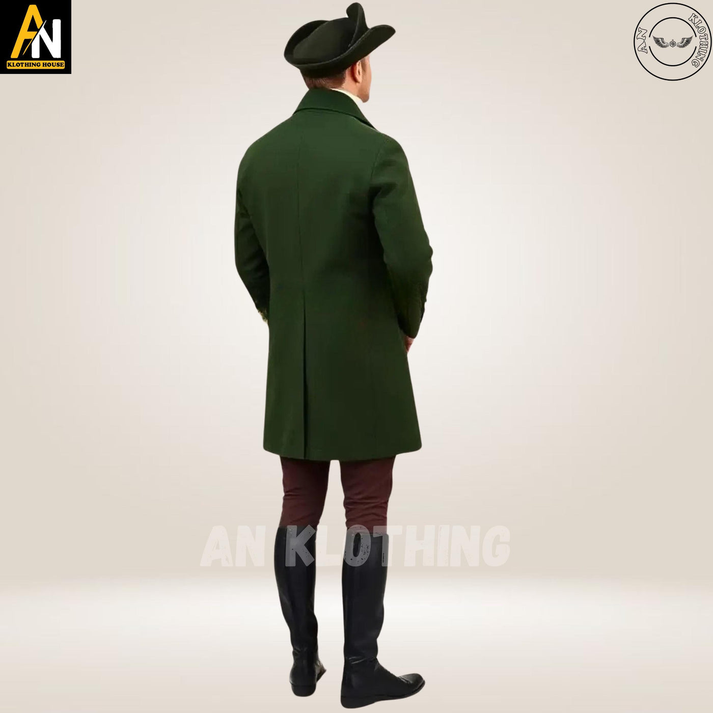 New Men’s Green Wool Regency Coat – Timeless 19th-Century Inspired Coat in Rich Forest Green for Historical Reenactments, Formal Occasions