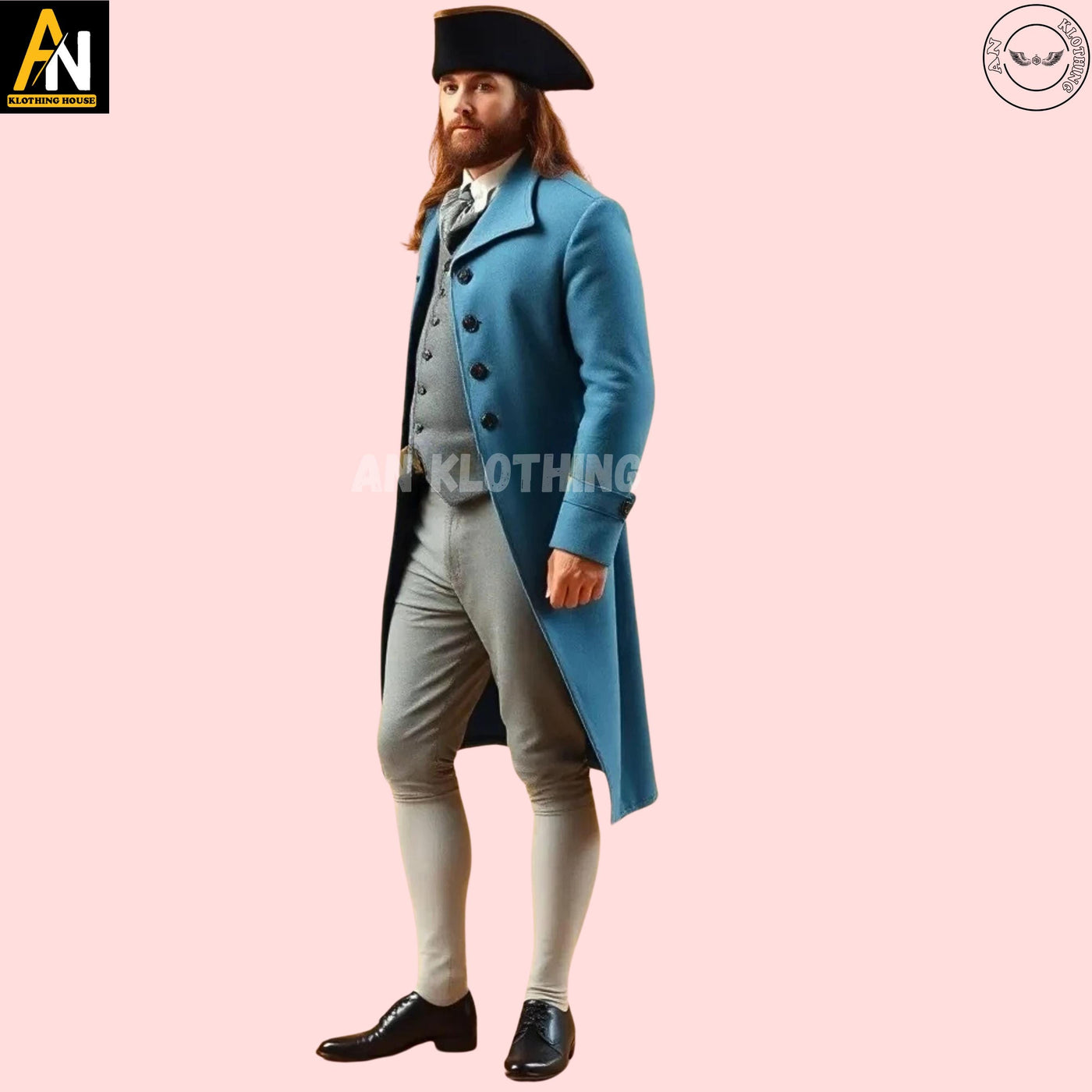 Men's Sky Blue Wool Regency Coat Complete Dress, 19th-Century Ensemble with Tailored Waistcoat, and Breeches, Men's Regency Handmade Coat