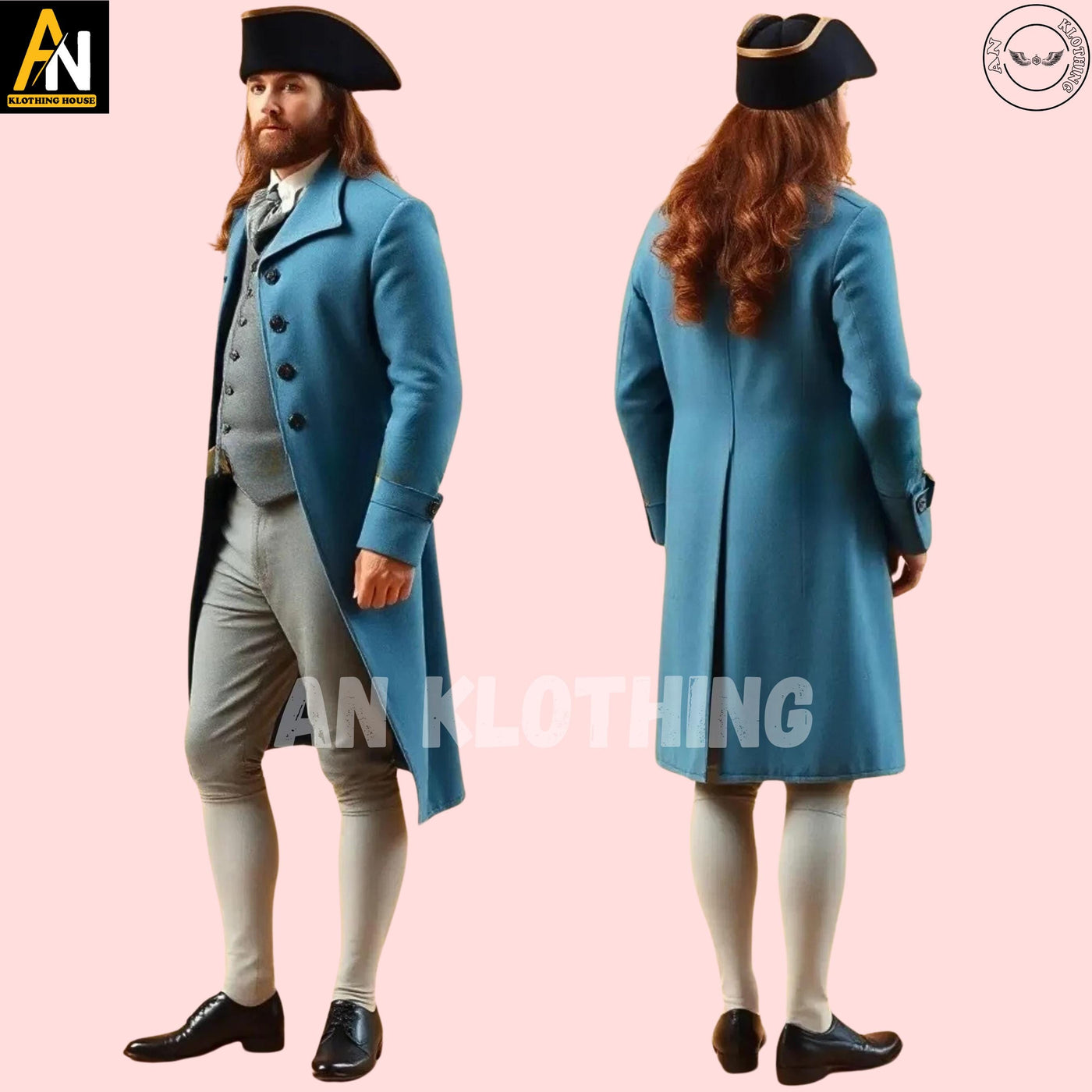 Men's Sky Blue Wool Regency Coat Complete Dress, 19th-Century Ensemble with Tailored Waistcoat, and Breeches, Men's Regency Handmade Coat