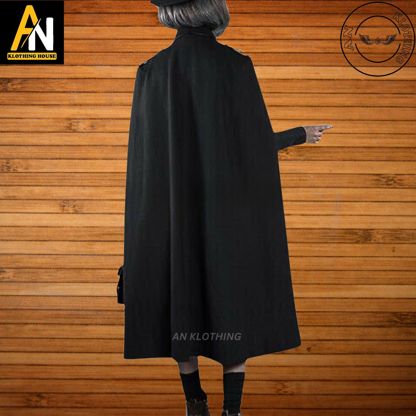 New Men's Black Replica Military Cape-Griffin School Women Long Cloak - Custom Tailored Wool Coat - Officers Jacket - Long Coat
