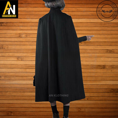 New Men's Black Replica Military Cape-Griffin School Women Long Cloak - Custom Tailored Wool Coat - Officers Jacket - Long Coat