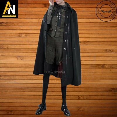 New Men's Black Replica Military Cape-Griffin School Women Long Cloak - Custom Tailored Wool Coat - Officers Jacket - Long Coat